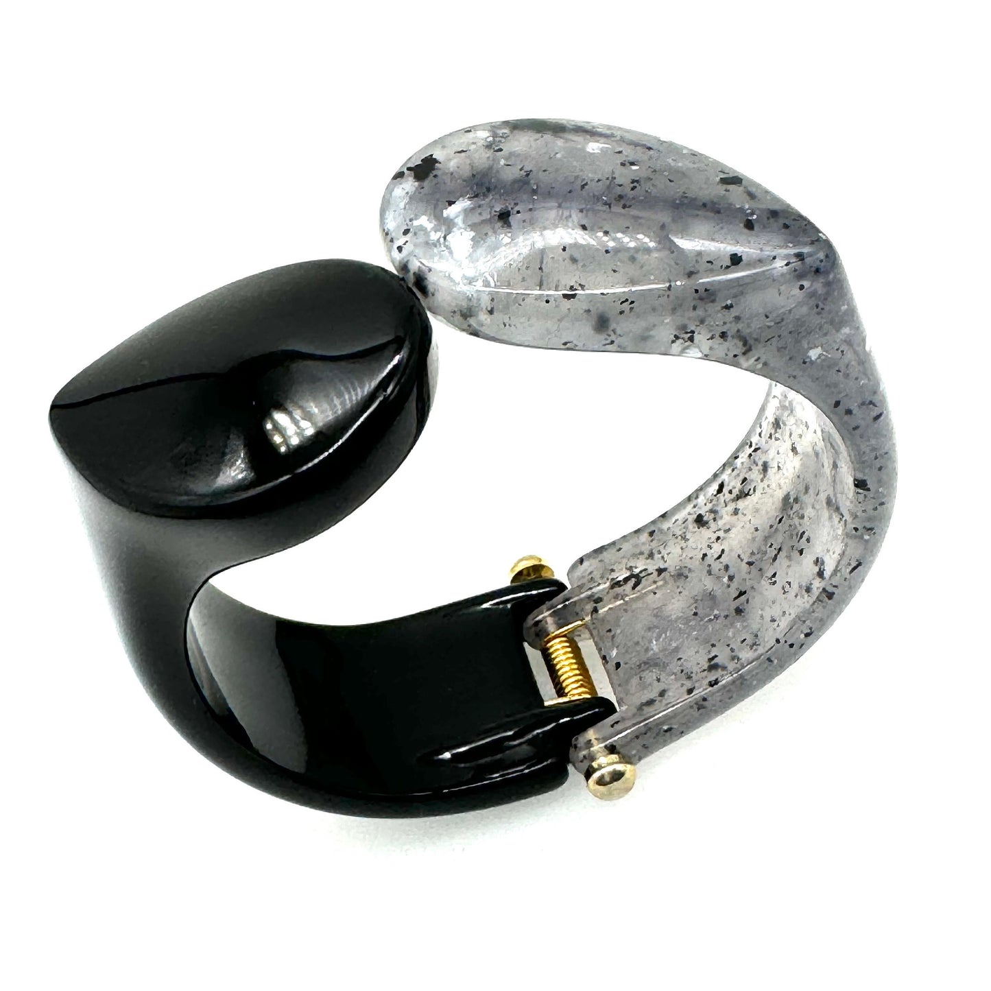 Angela Caputi Asymmetric Black and Clear Grey Flecked Clamper Resin Bangle