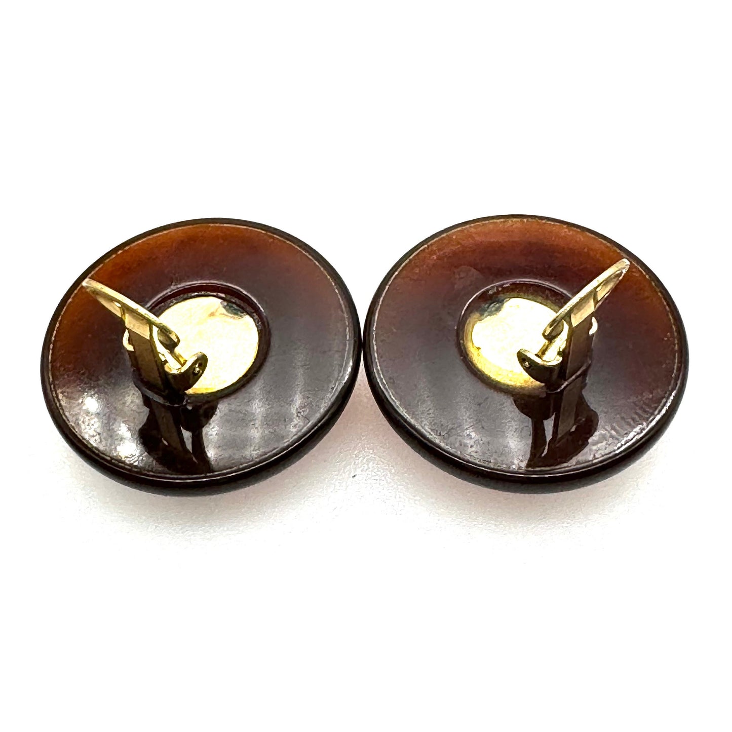 Unsigned Large Brown Faux Tortoiseshell and Faux Mother of Pearl Crystal Clip On Earrings