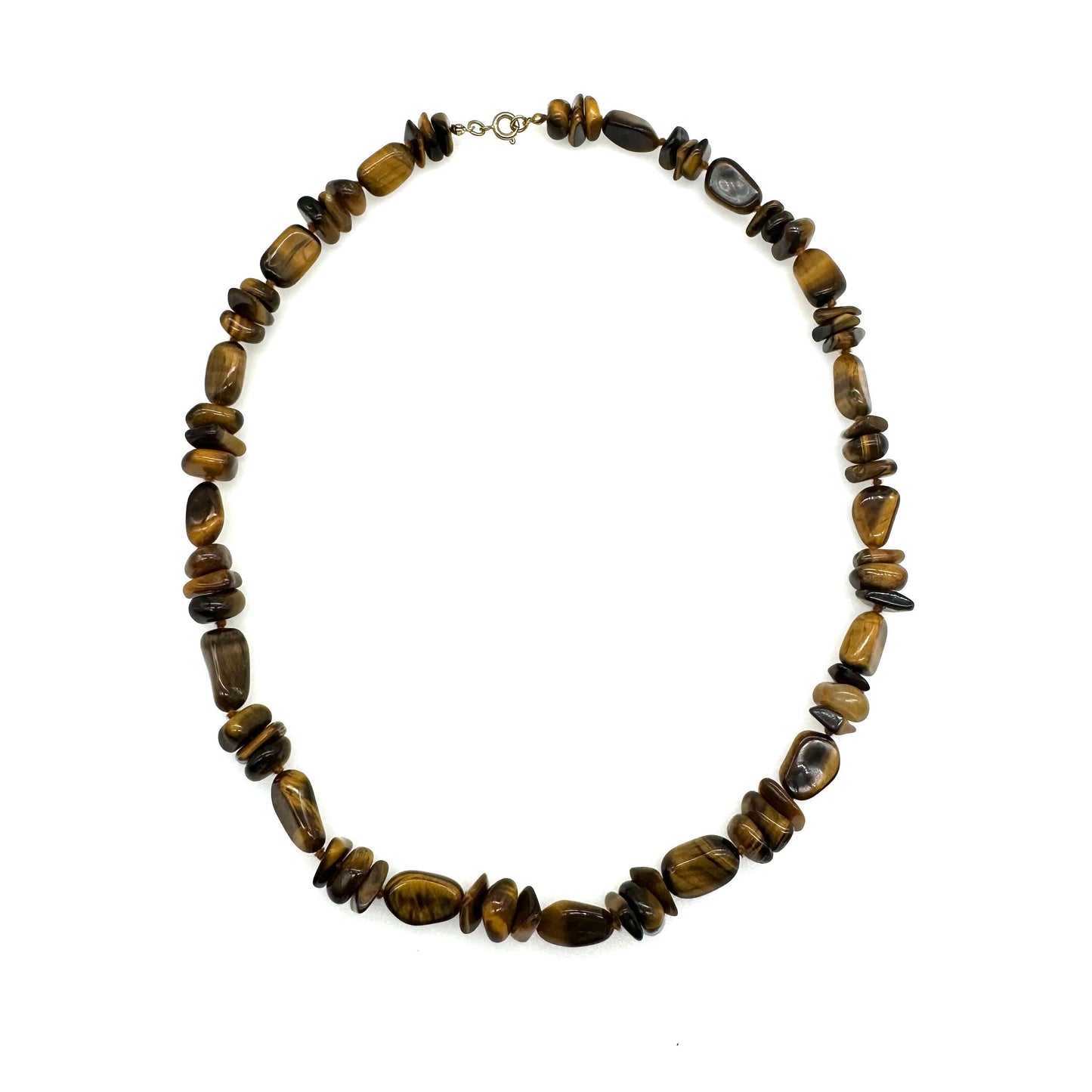 Tigers Eye Hand Knotted Tumbled Bead Necklace