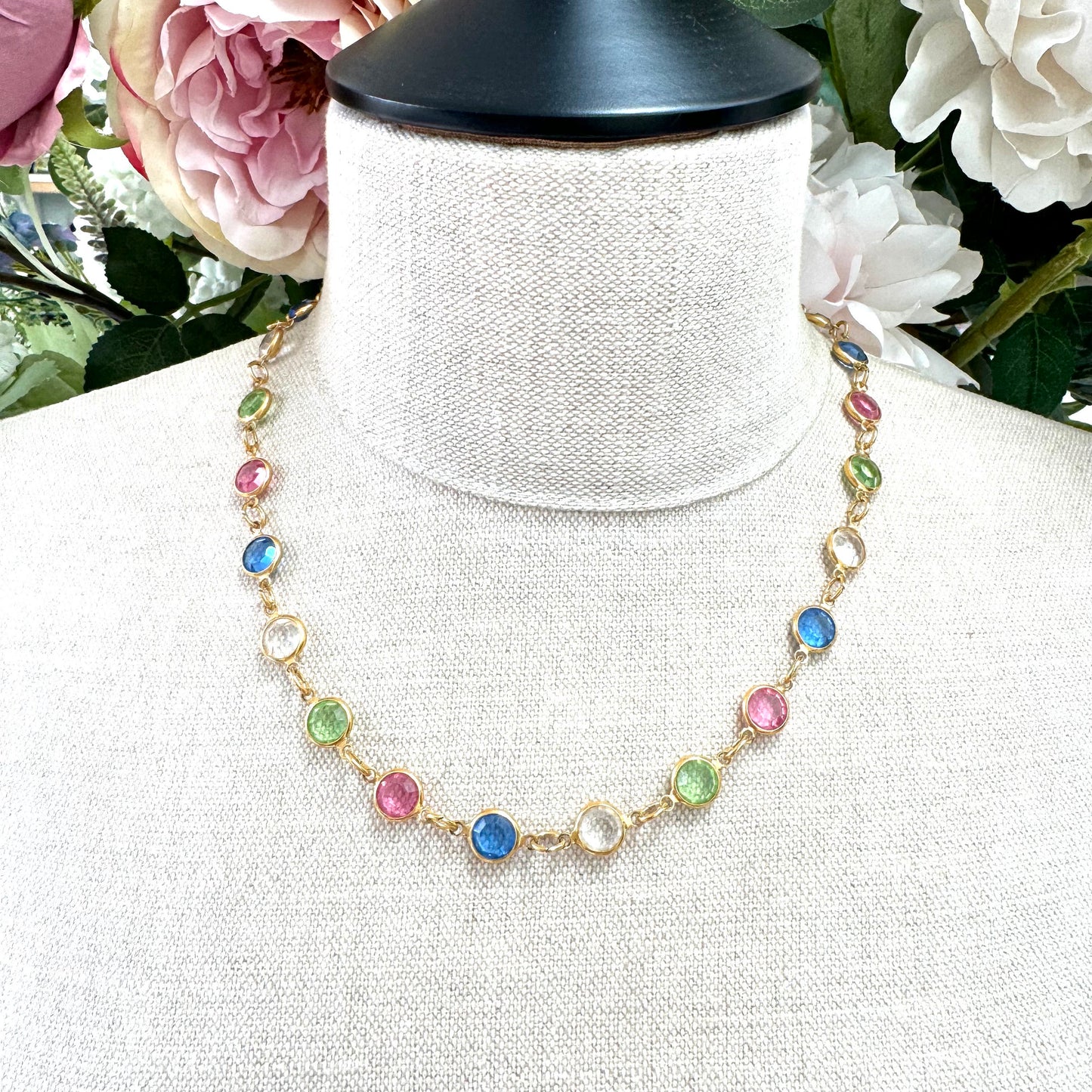 Bezel Set Multi Colour Faceted Crystal Necklace