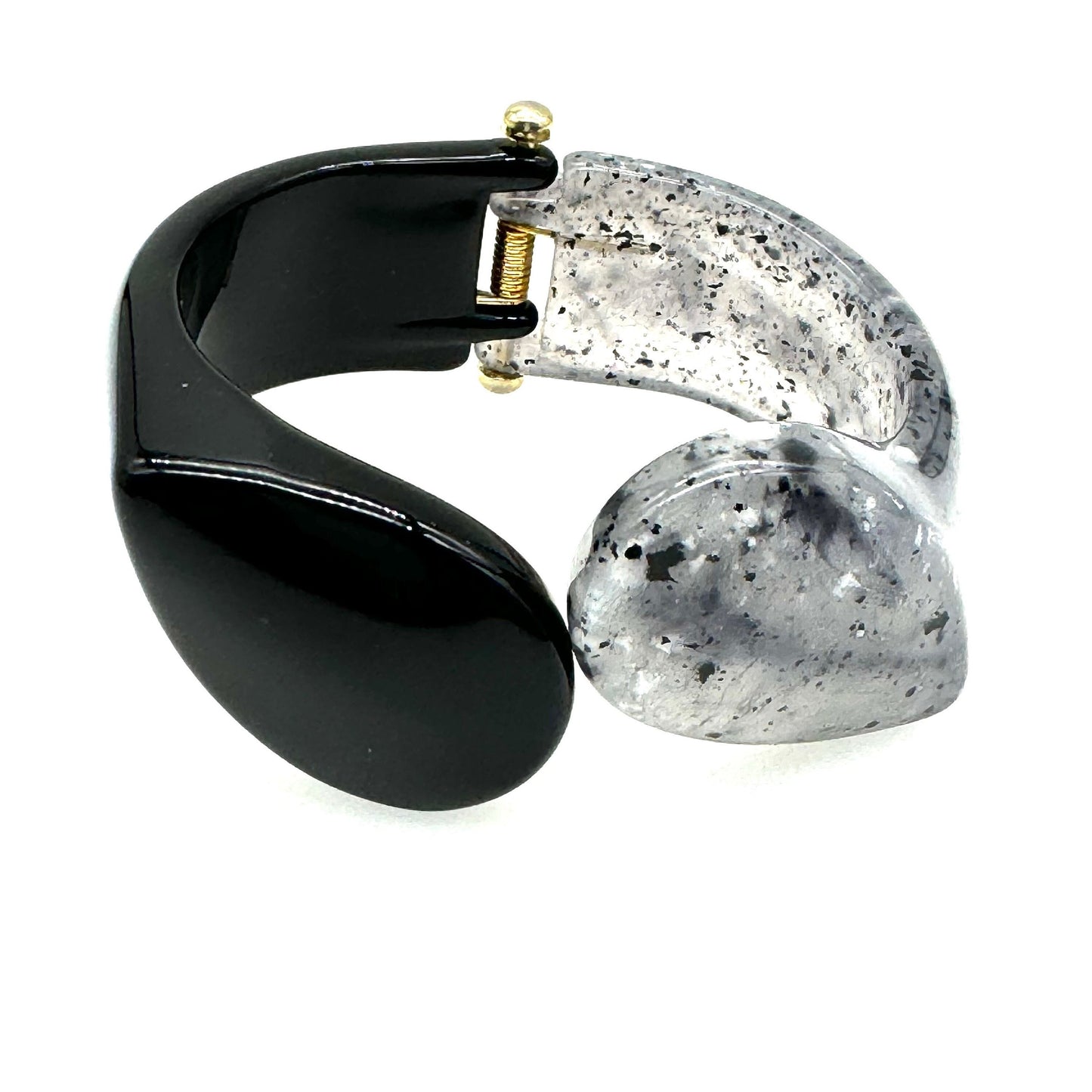 Angela Caputi Asymmetric Black and Clear Grey Flecked Clamper Resin Bangle