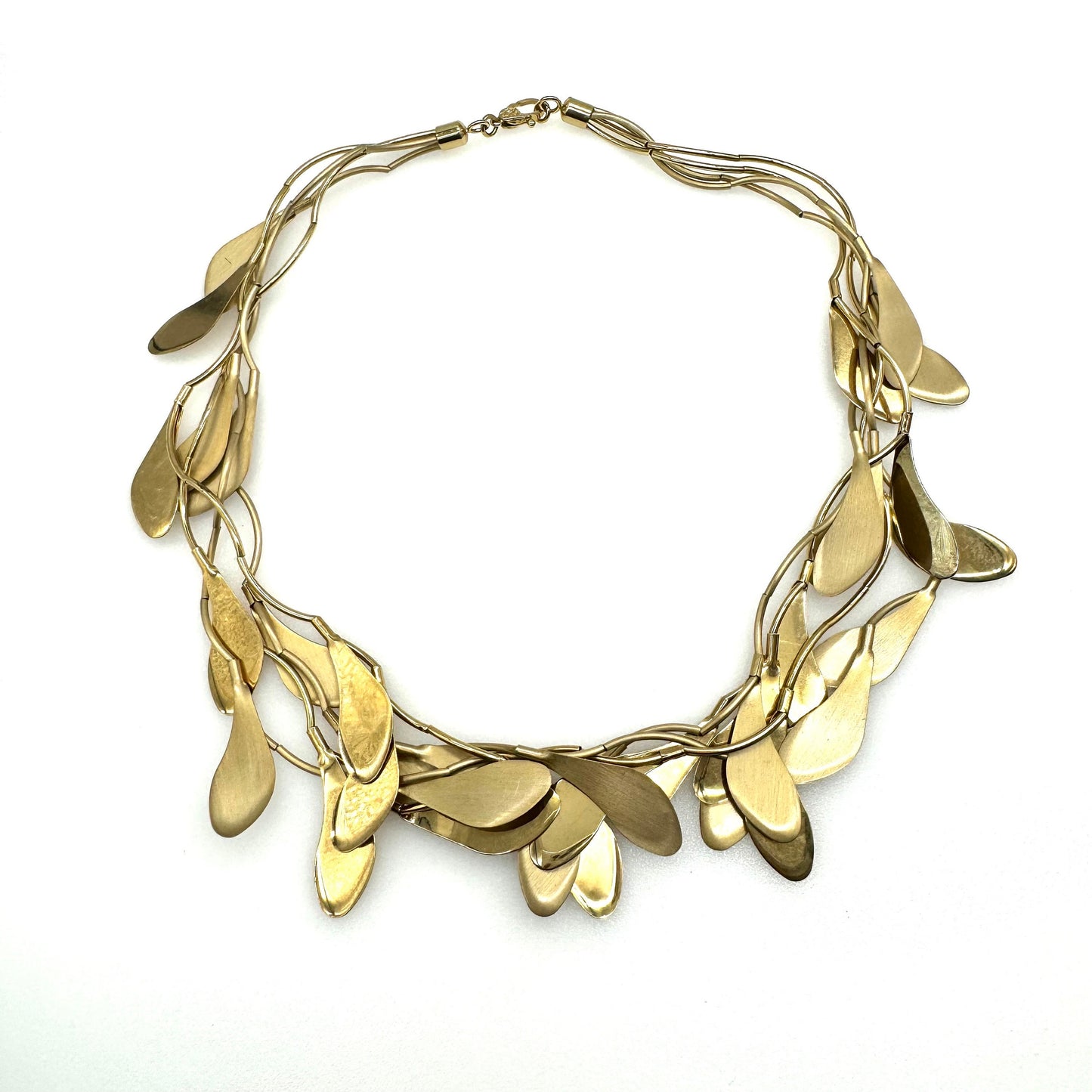 Monet Three Strand Stylised Leaf Cluster Necklace