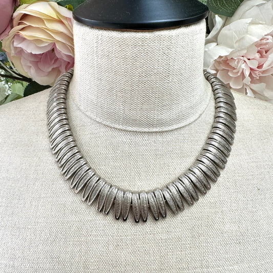 Signed NK 45 Silver Tone Collar Necklace with Extender and Hook Clasp