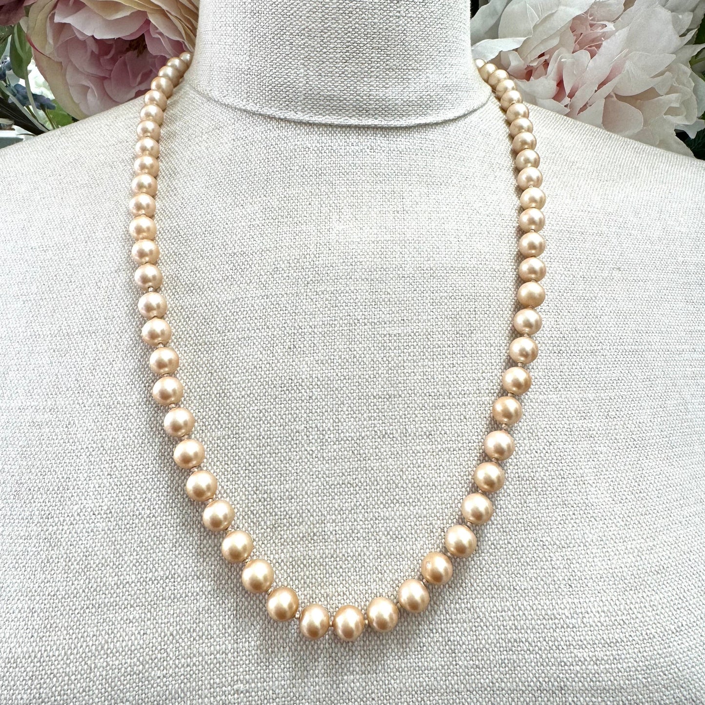 Monet Hand Knotted Single Strand Faux Glass Pearl Necklace