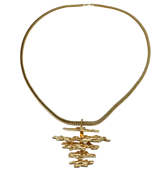 Grosse 1966 Germany Gold Plated Organic Freeform Pendant on Herringbone Box Chain Necklace