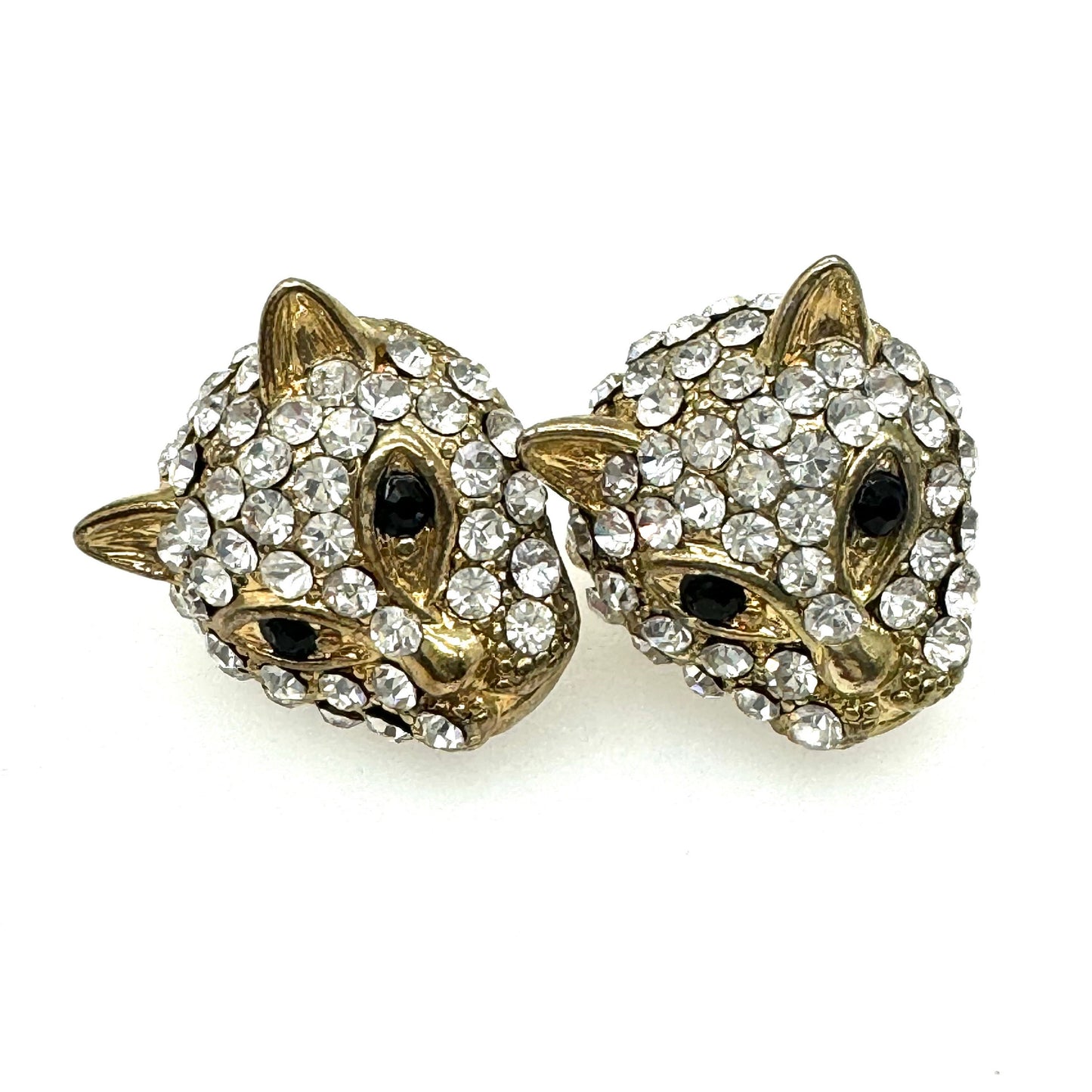 Big Cat / Leopard Head Pierced Rhinestone Earrings with Brand New 925 Silver Backs