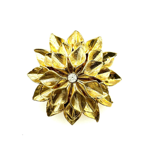 Nina Ricci Three Tier 22ct Triple Gold Plated Crystal Flower Brooch