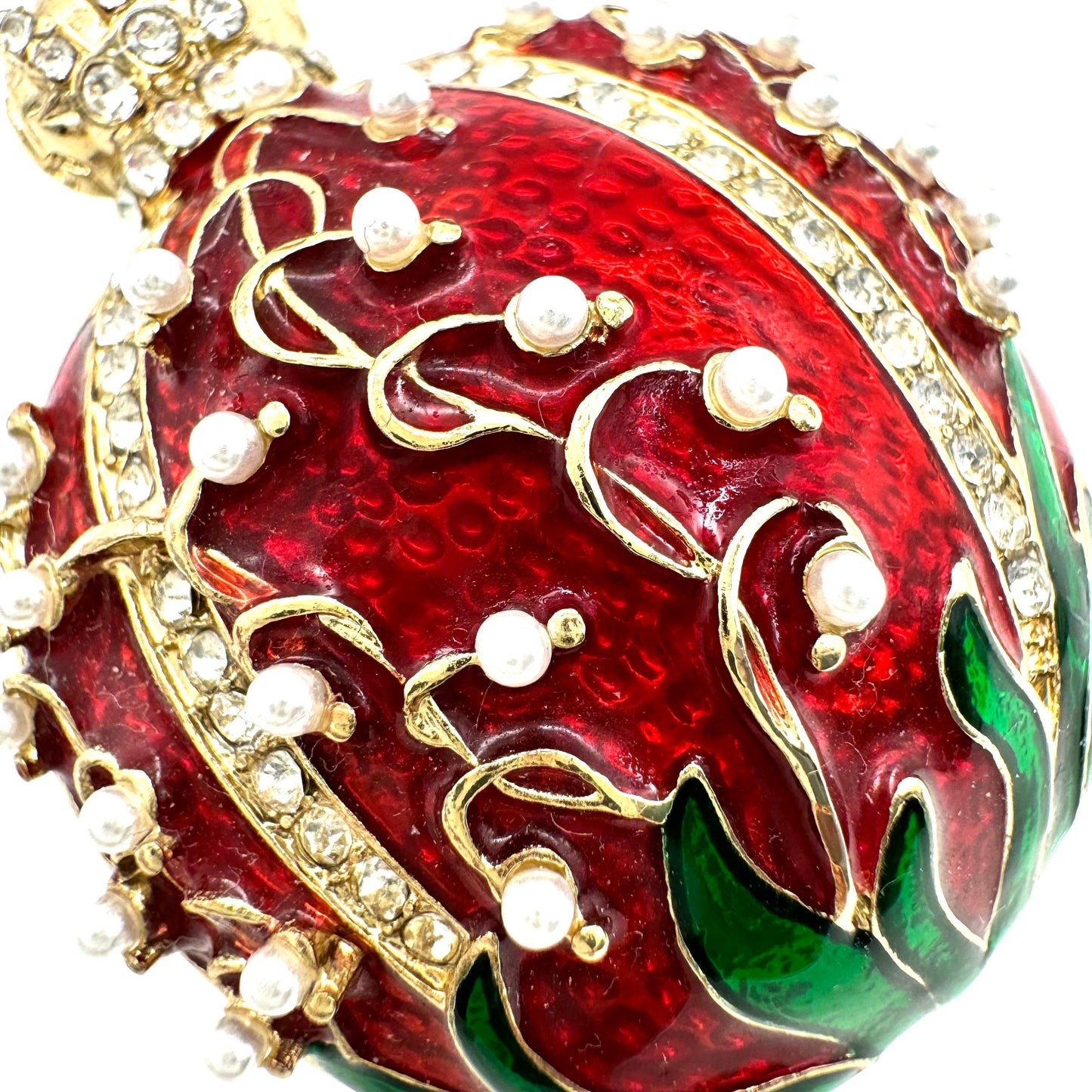 MMA CN Ciner Faberge Inspired Red Enamel Lily of The Valley Brooch