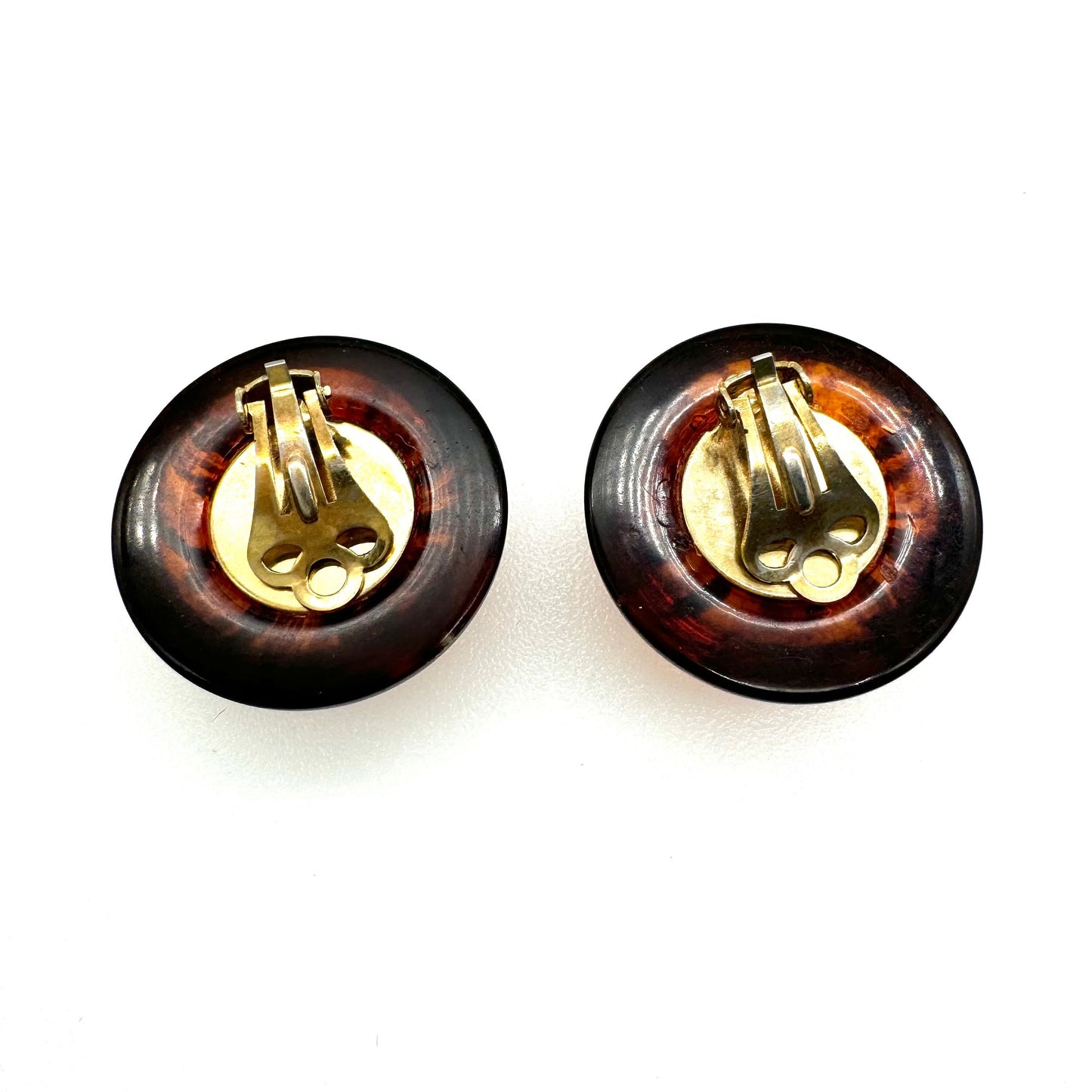 Large Round Domed Faux Cognac Amber Plastic Clip On Earrings