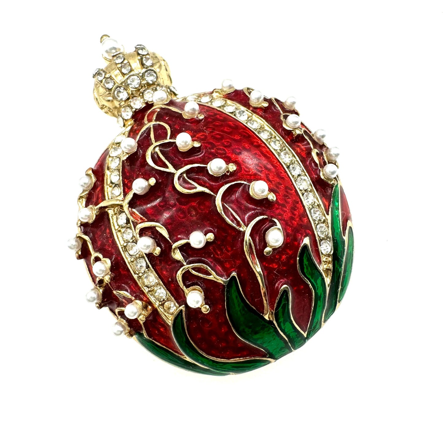 MMA CN Ciner Faberge Inspired Red Enamel Lily of The Valley Brooch