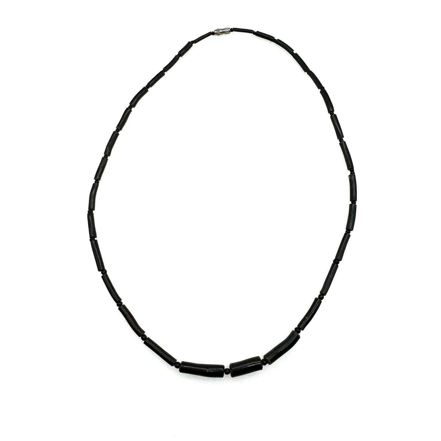 1950's Black Coral (Natural) Graduated Tube Bead and Glass Seed Bead Necklace