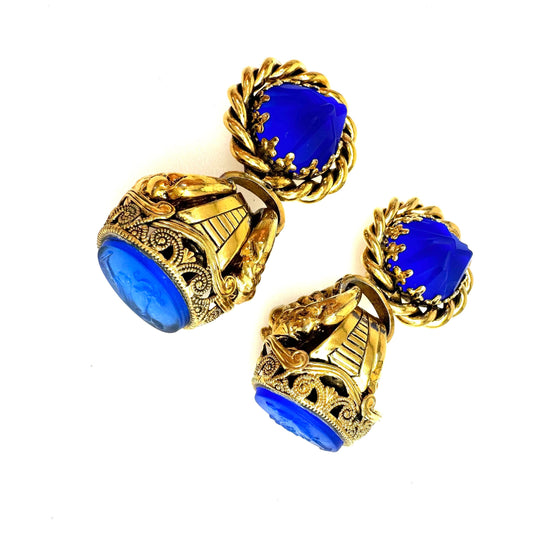 Zoe Coste Made In France Cobalt Blue Frosted Glass Clip On Earrings