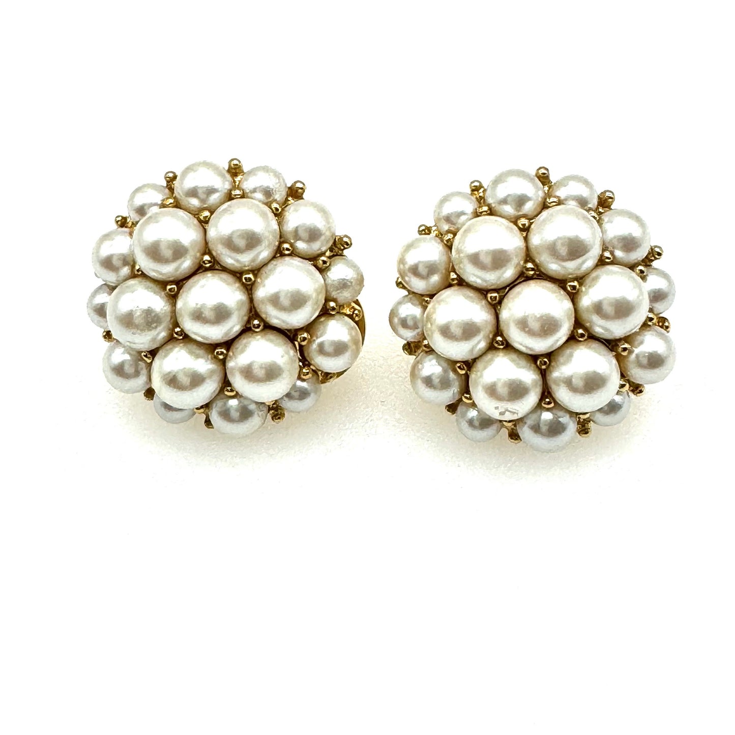 Monet Gold Plated Domed Cluster Faux Pearl Clip On Earrings