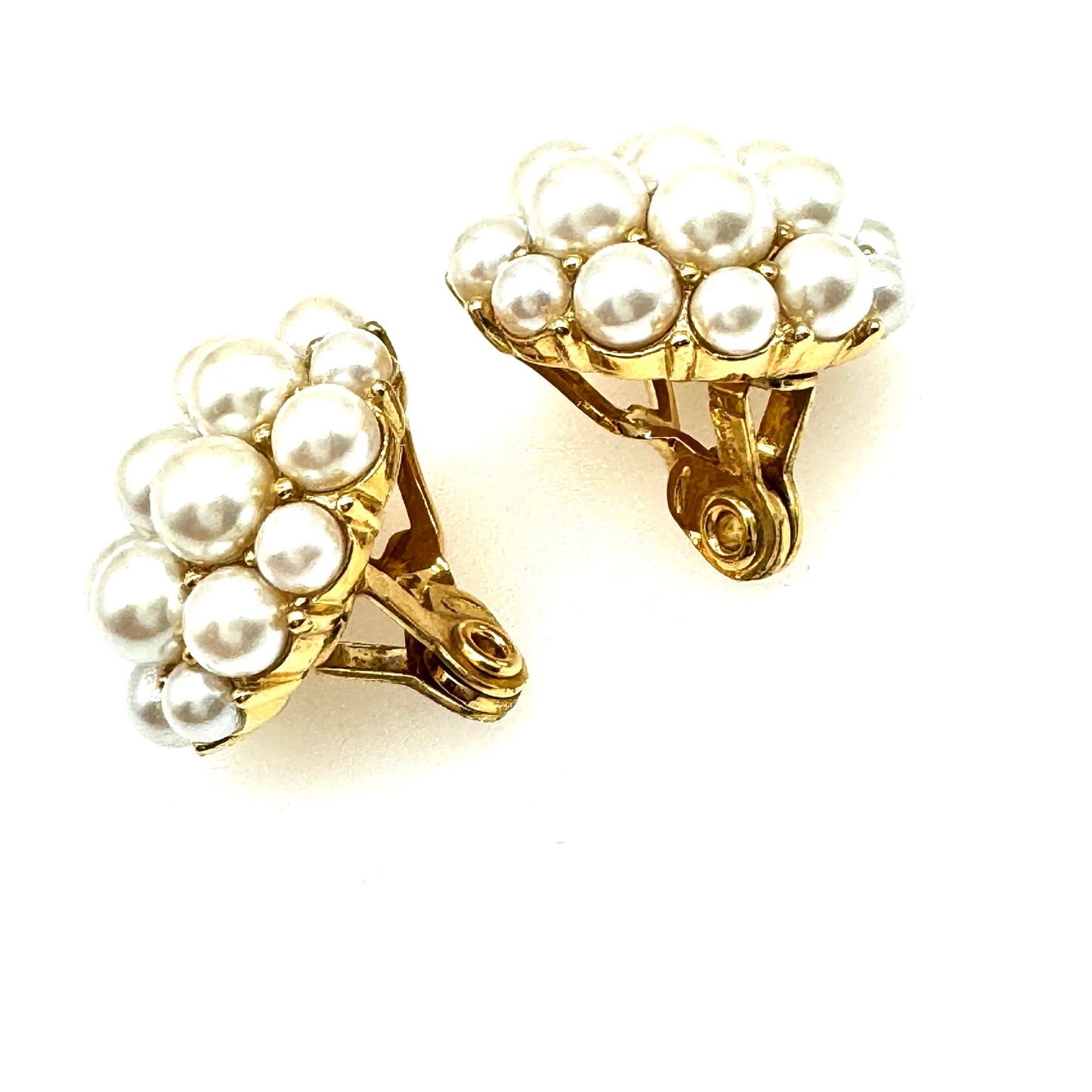 Monet Gold Plated Domed Cluster Faux Pearl Clip On Earrings