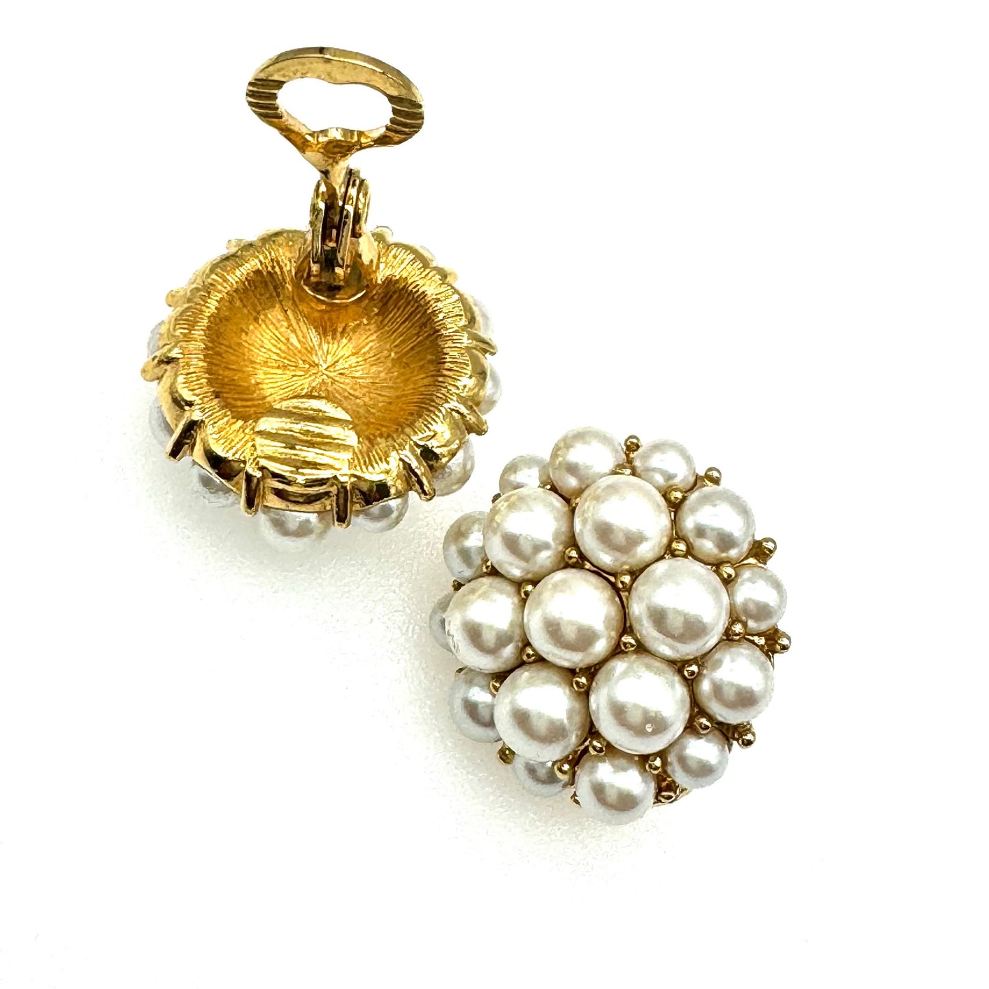 Monet Gold Plated Domed Cluster Faux Pearl Clip On Earrings