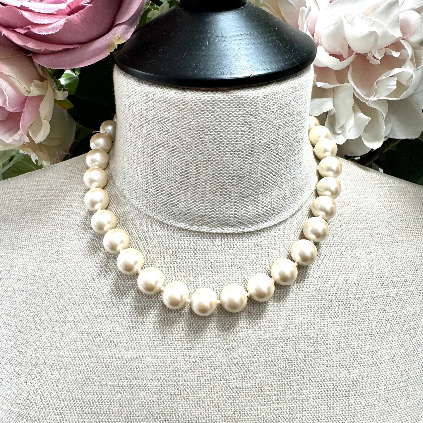 Monet Hand Knotted Faux Glass Pearl Hook Clasp Necklace