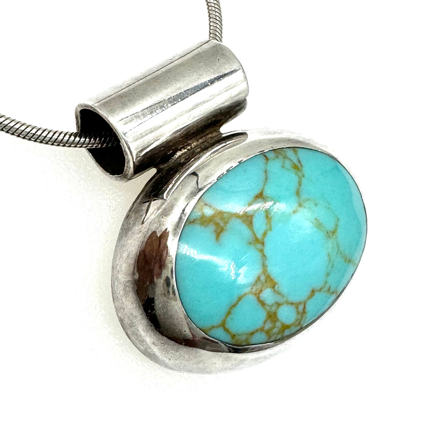 Mexico 925 Silver Synthetic Turquoise Wide Bail Pendant Necklace