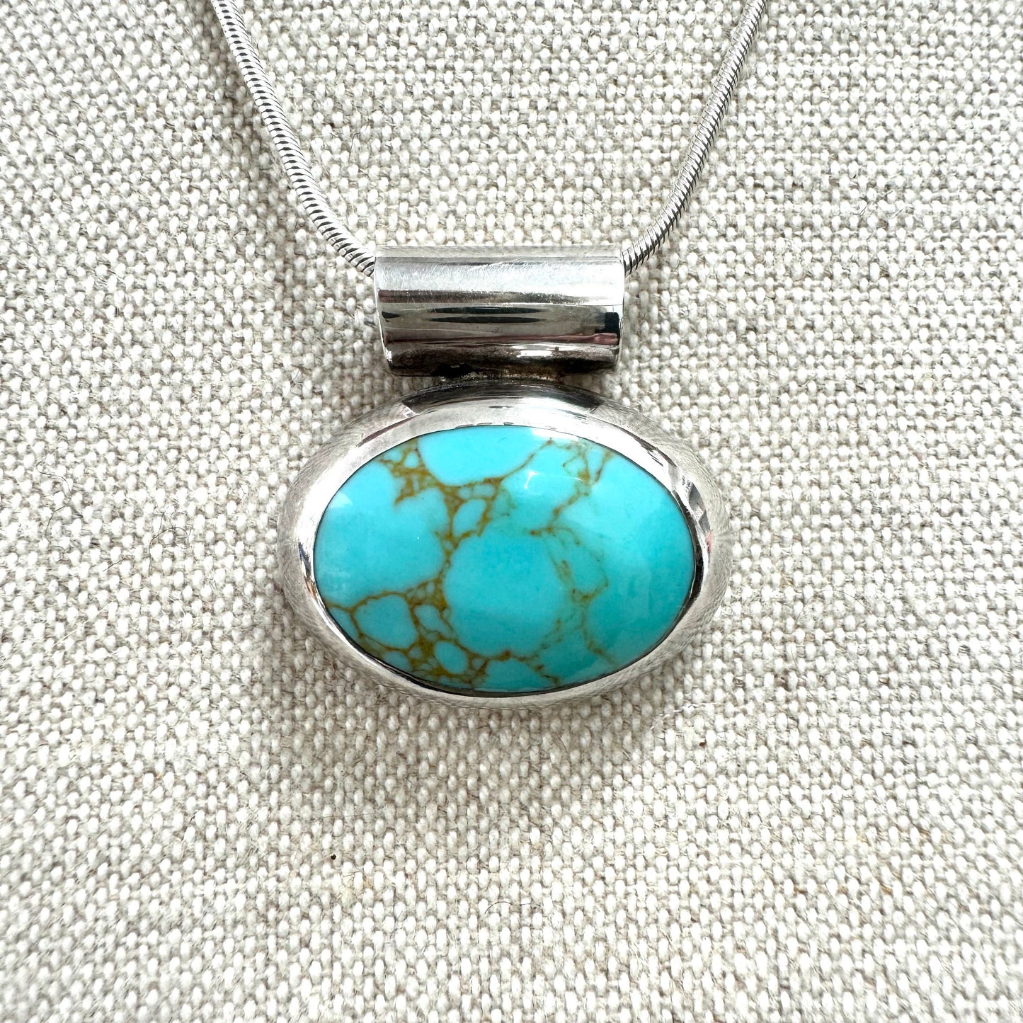 Mexico 925 Silver Synthetic Turquoise Wide Bail Pendant Necklace