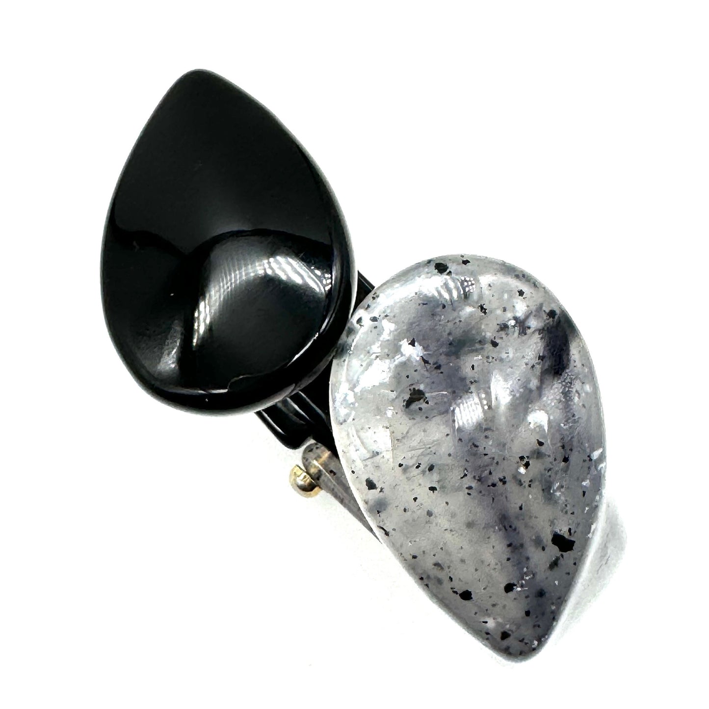 Angela Caputi Asymmetric Black and Clear Grey Flecked Clamper Resin Bangle