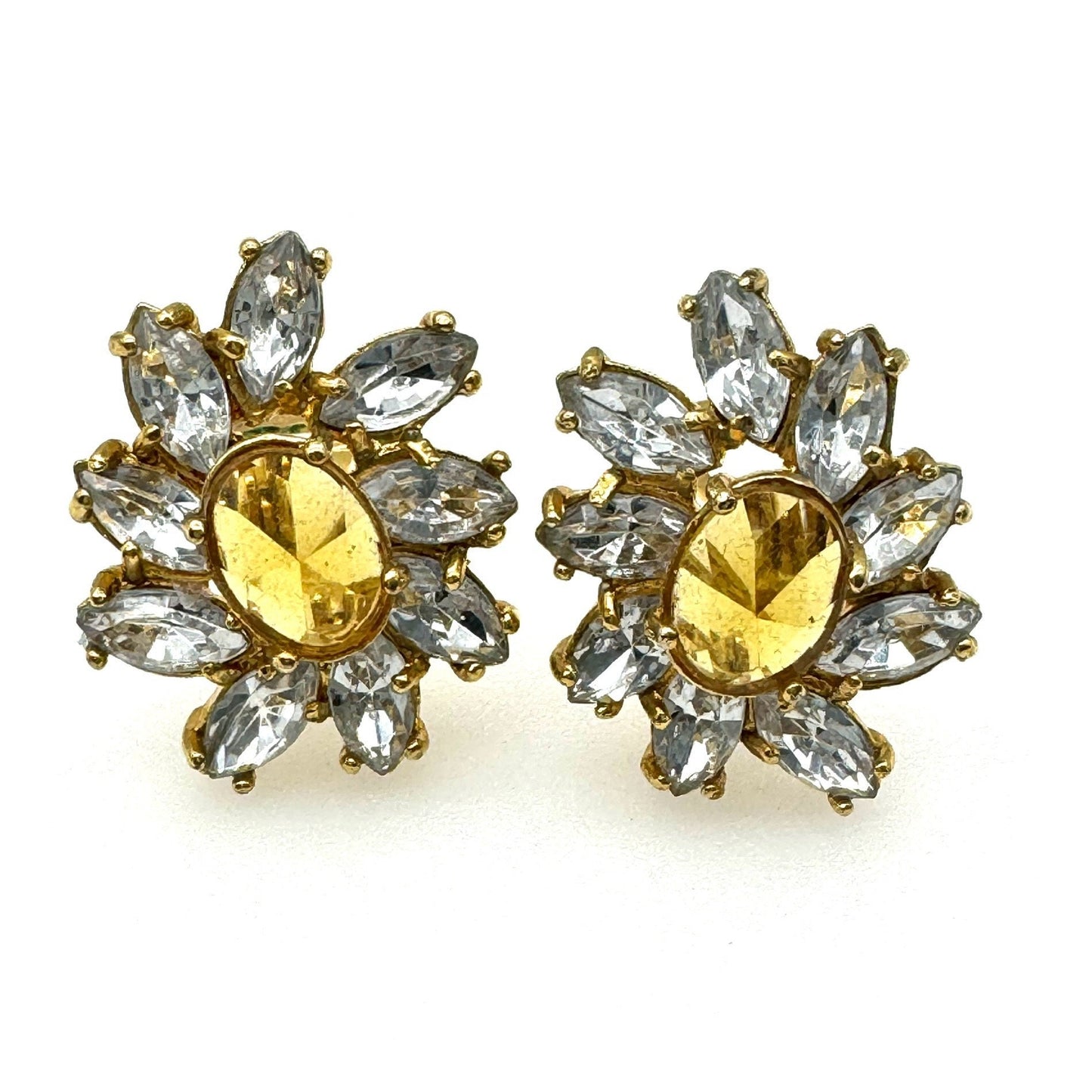 Monet Crystal Flower Clip On Earrings