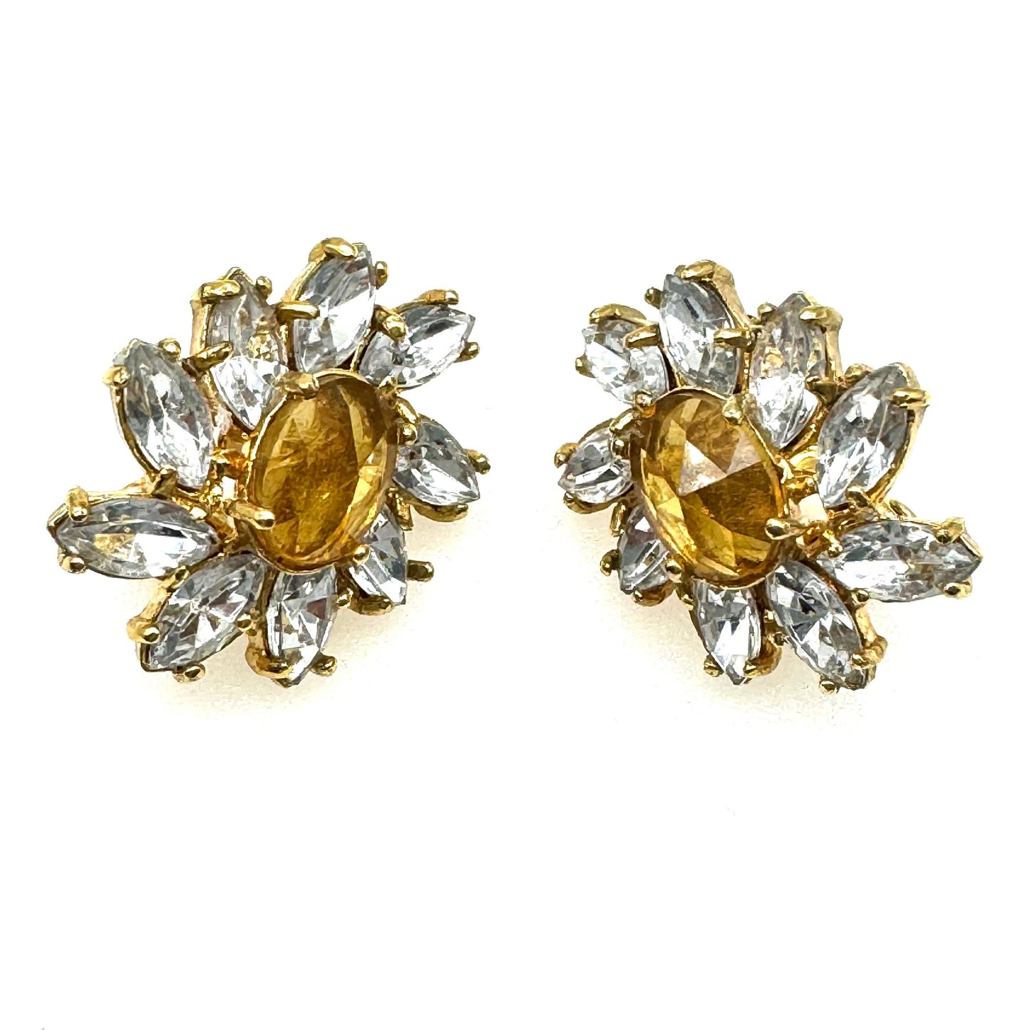 Monet Crystal Flower Clip On Earrings