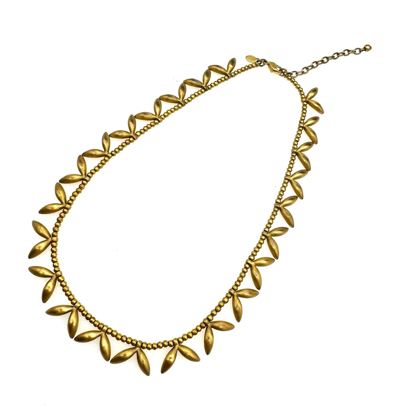 Monet Double Leaf Chevron Link Matt Gold Necklace with Extender