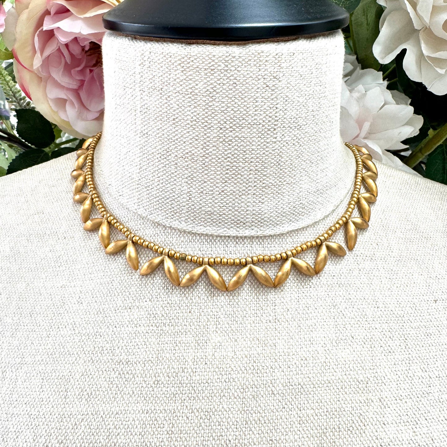 Monet Double Leaf Chevron Link Matt Gold Necklace with Extender