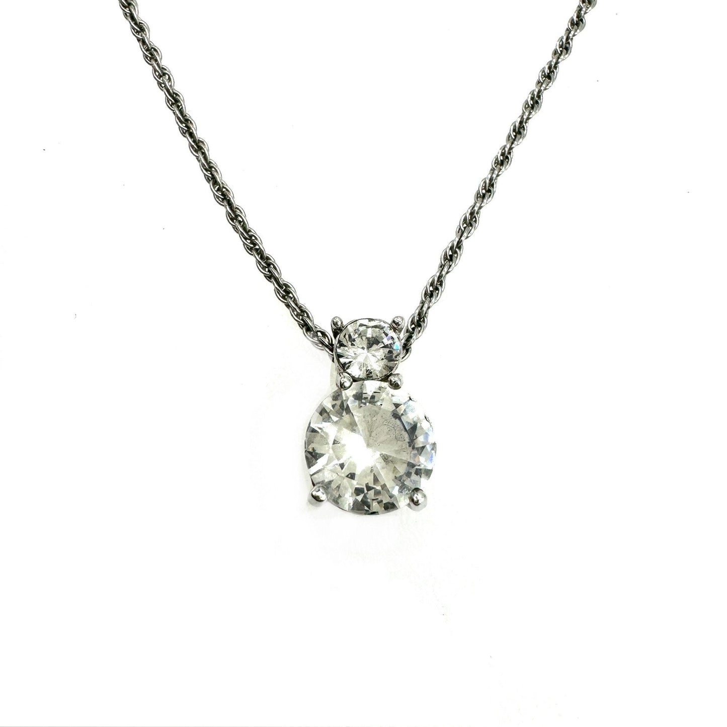 Swarovski (Swan Mark) Clear Double Crystal Pendant Necklace