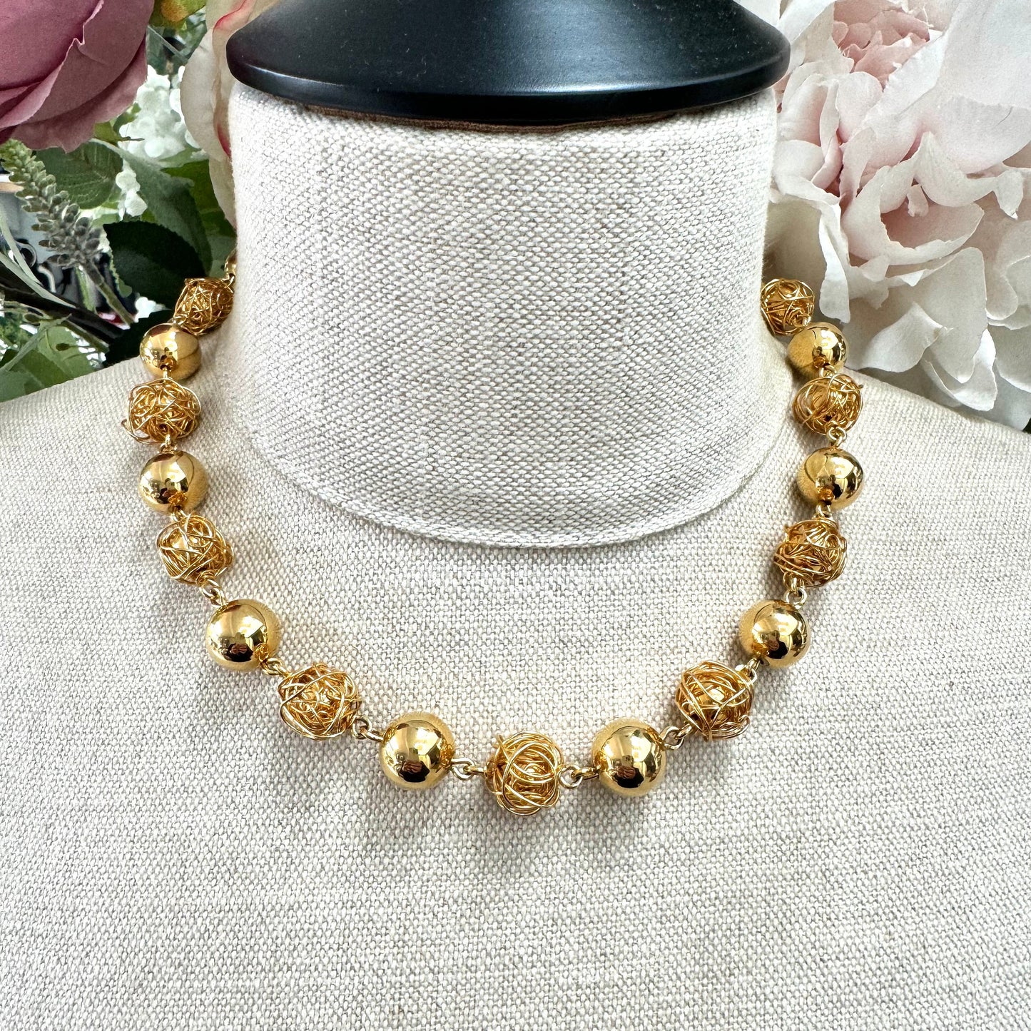 Monet Smooth Gold Plated and Wire Wrapped Ball Necklace