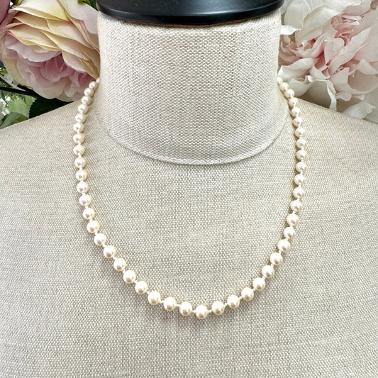 925 JKa Kohle of Pforzheim Germany Hand Knotted Imitation Pearl Necklace with 925 (Gold Vermeil) Flower Slide Clasp