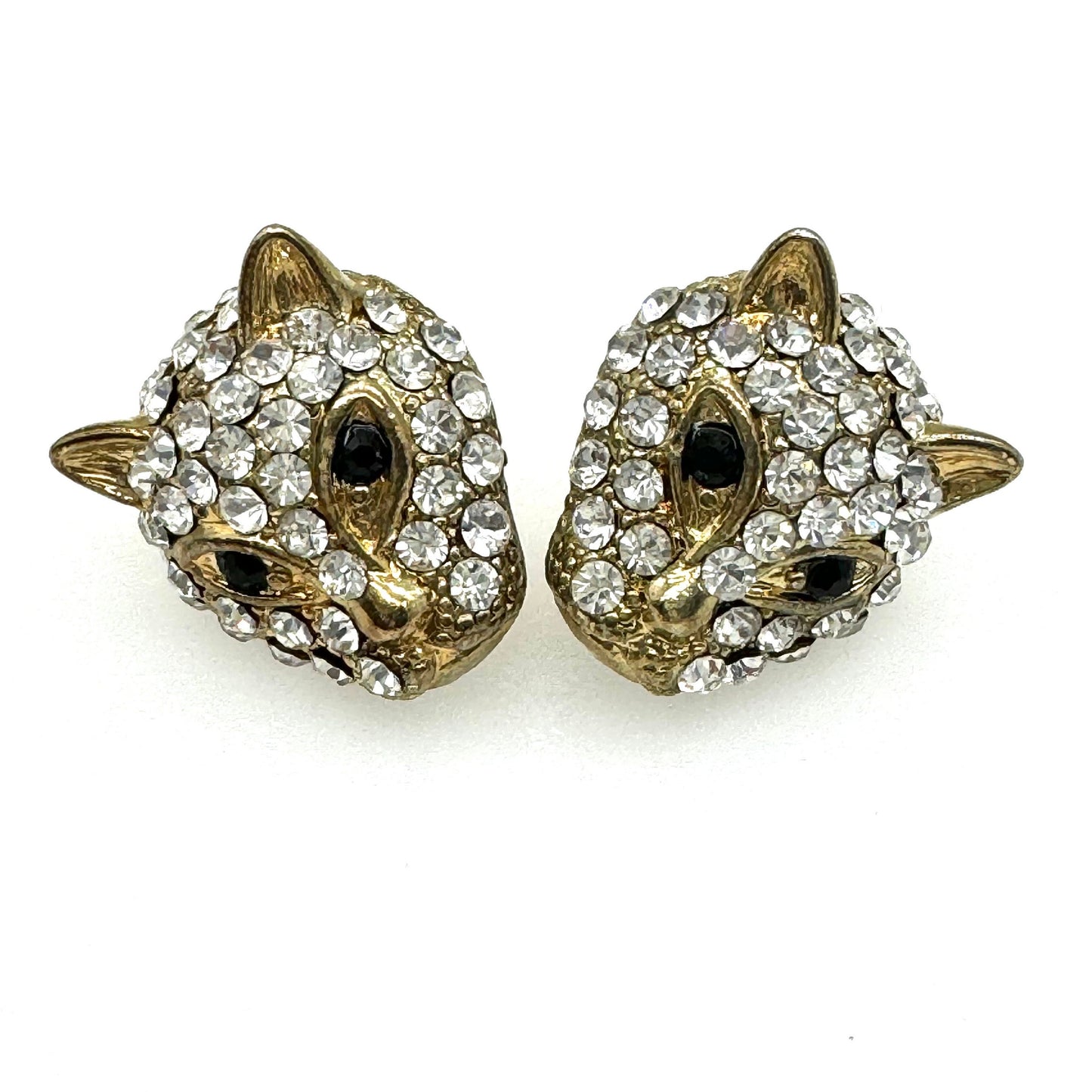 Big Cat / Leopard Head Pierced Rhinestone Earrings with Brand New 925 Silver Backs