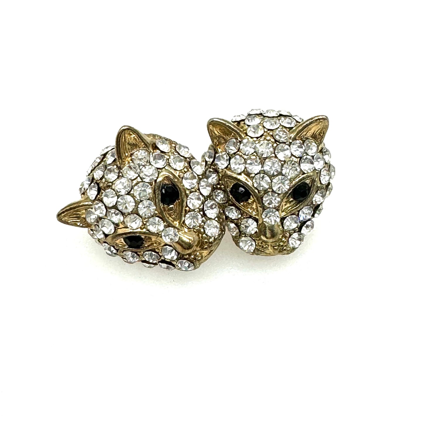 Big Cat / Leopard Head Pierced Rhinestone Earrings with Brand New 925 Silver Backs