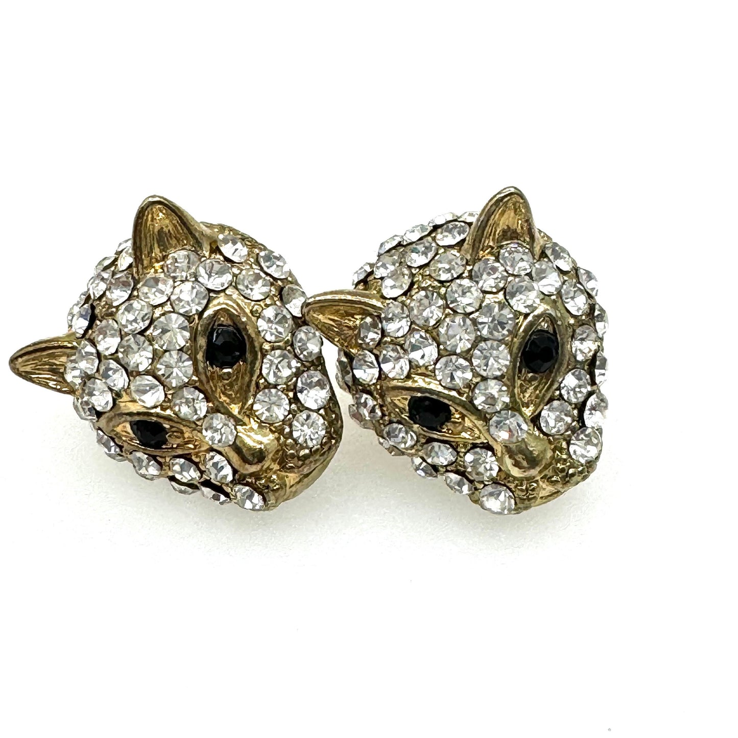 Big Cat / Leopard Head Pierced Rhinestone Earrings with Brand New 925 Silver Backs