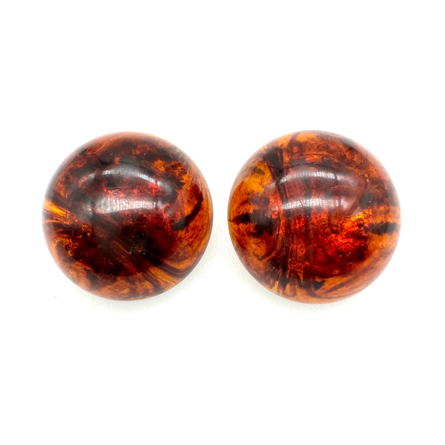 Large Round Domed Faux Cognac Amber Plastic Clip On Earrings