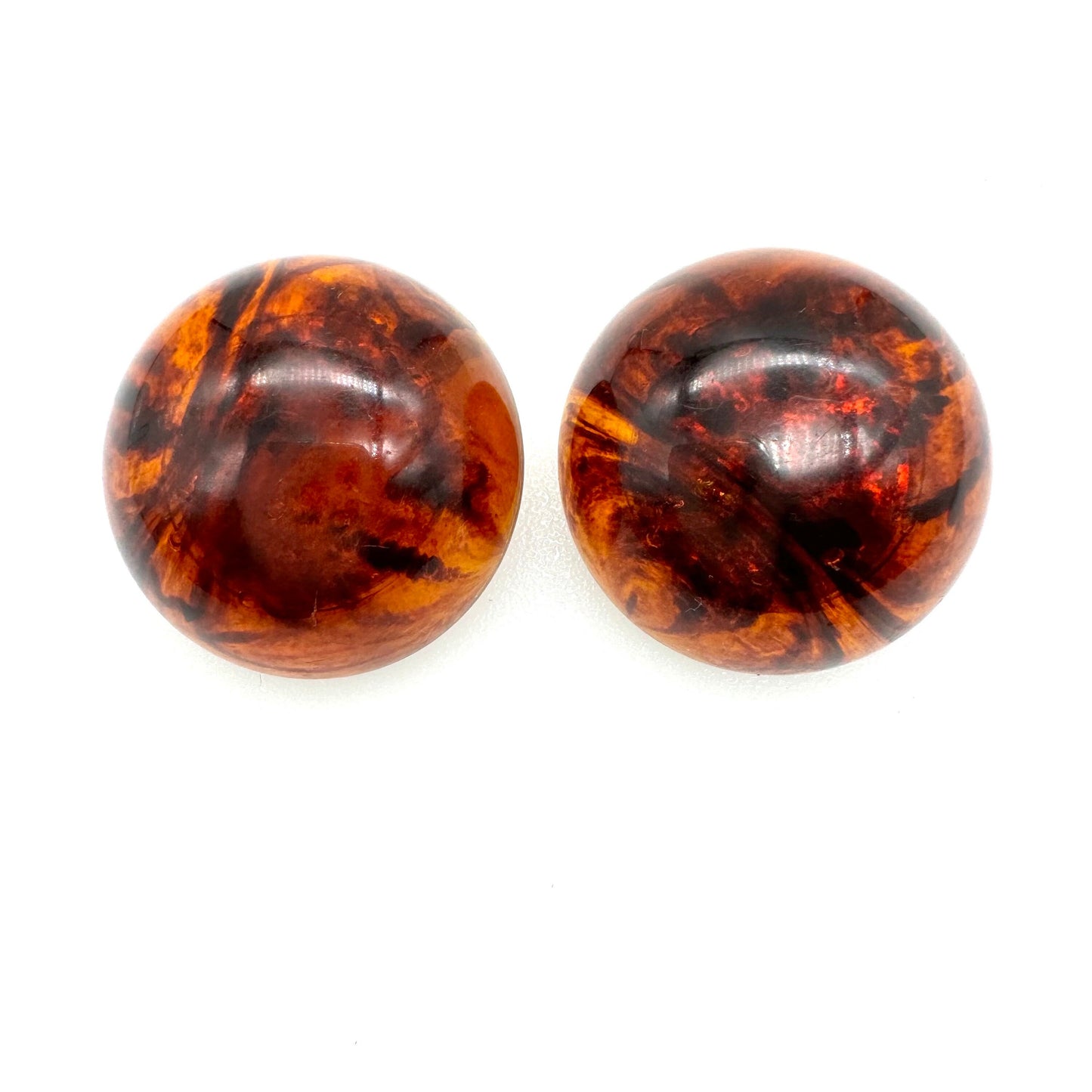 Large Round Domed Faux Cognac Amber Plastic Clip On Earrings