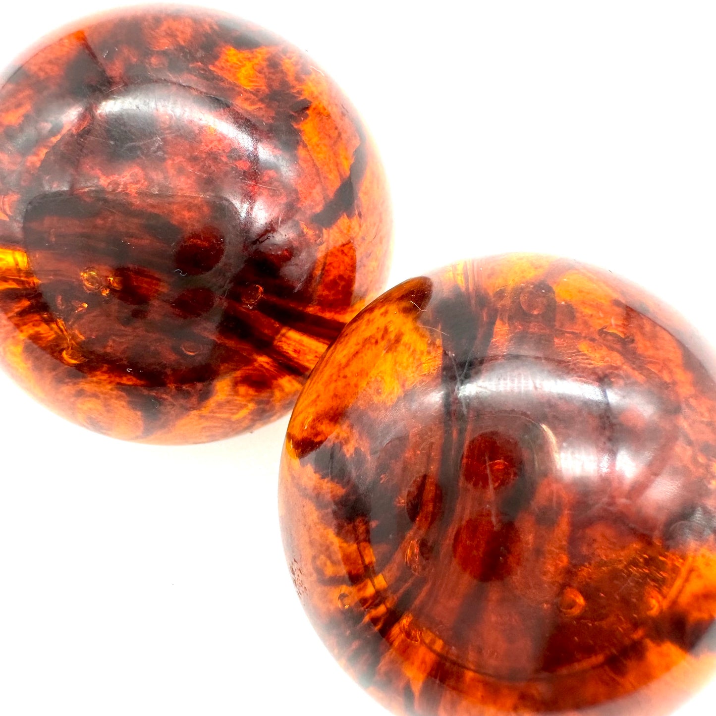 Large Round Domed Faux Cognac Amber Plastic Clip On Earrings