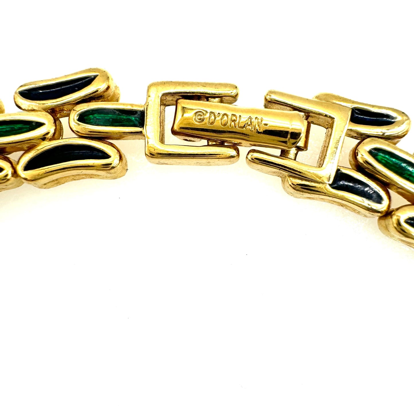 D'Orlan Green and Black Enamel Link 22ct Triple Gold Plated Necklace