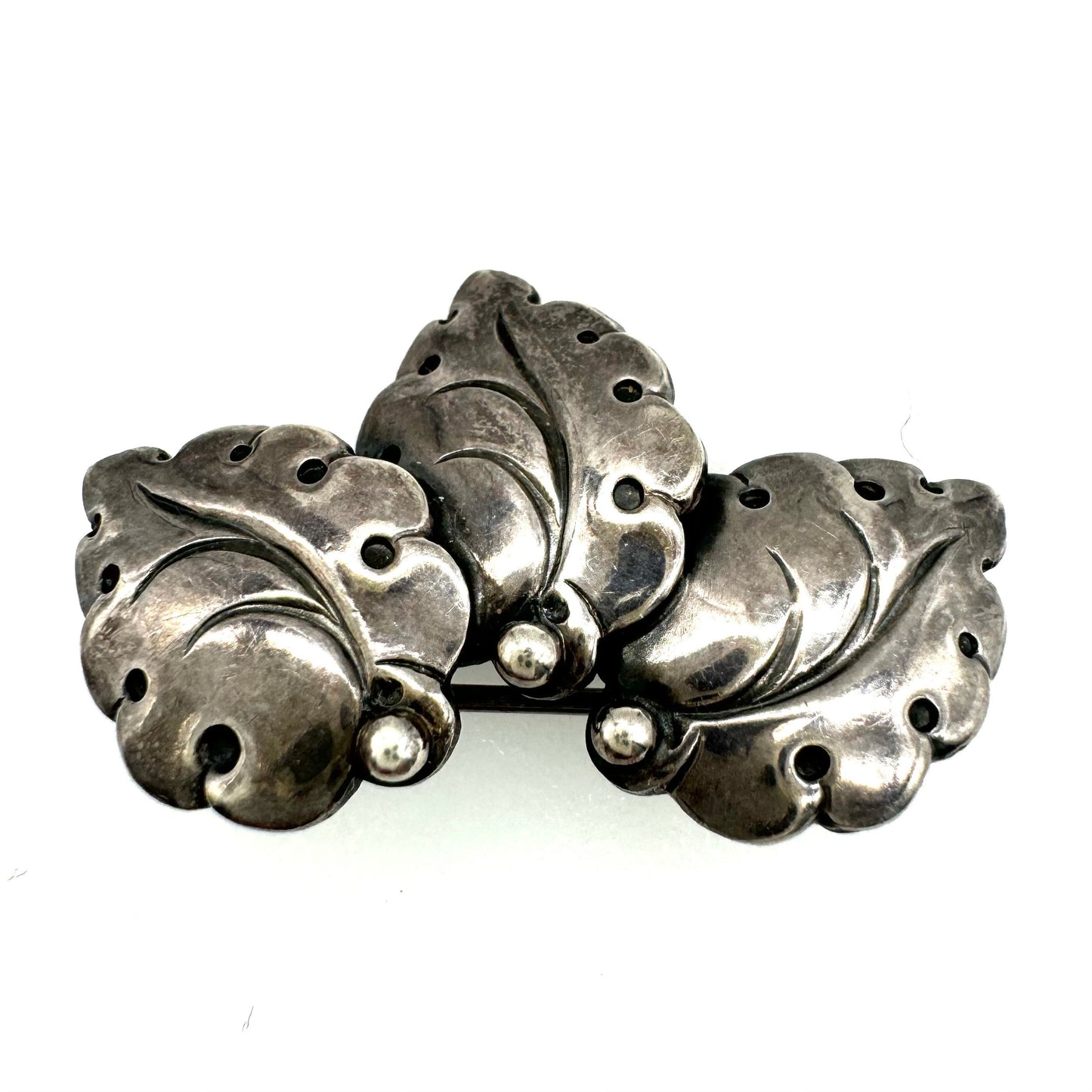 Niels Erik From Sterling Denmark Stylised Three Leaf Brooch