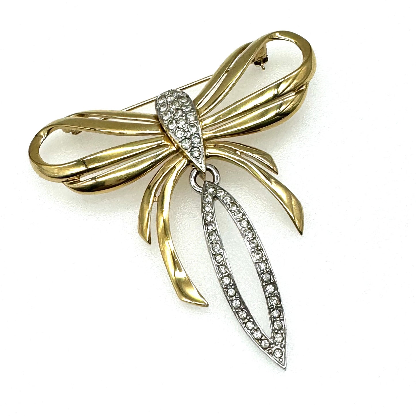 Bergdorf Goodman Brooch - Large Rhinestone Dropper Bow Brooch