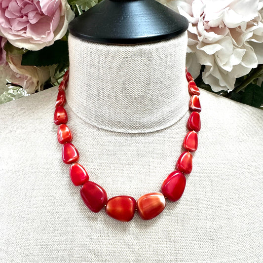 Red Art Glass Graduated Necklace