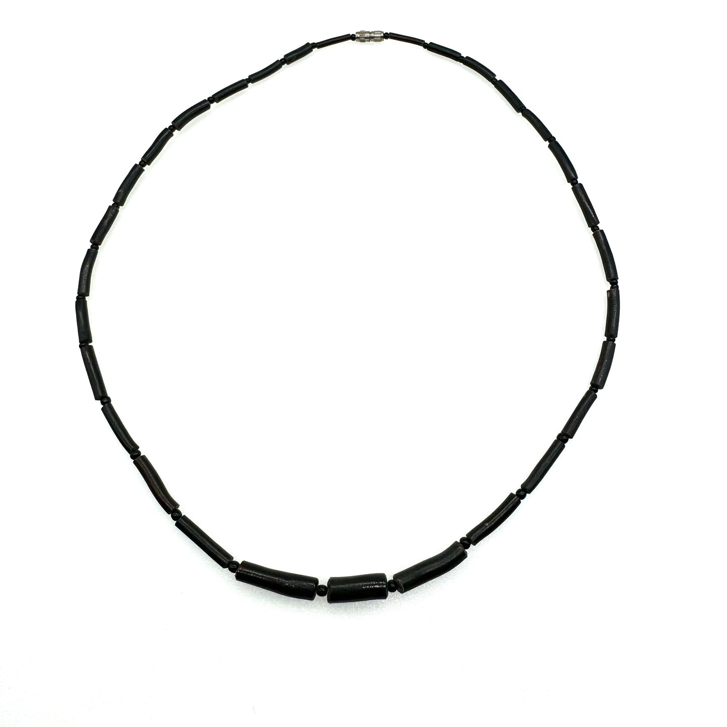 1950's Black Coral (Natural) Graduated Tube Bead and Glass Seed Bead Necklace