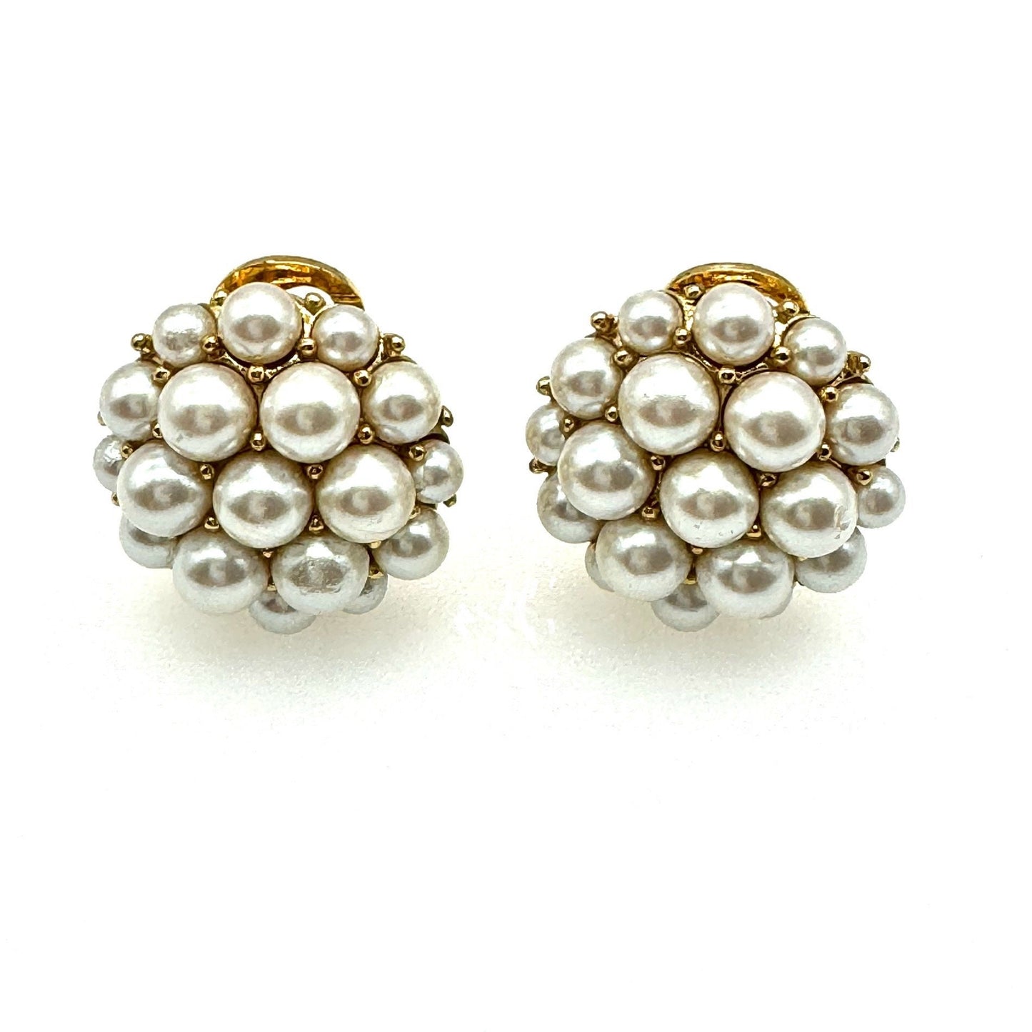 Monet Gold Plated Domed Cluster Faux Pearl Clip On Earrings