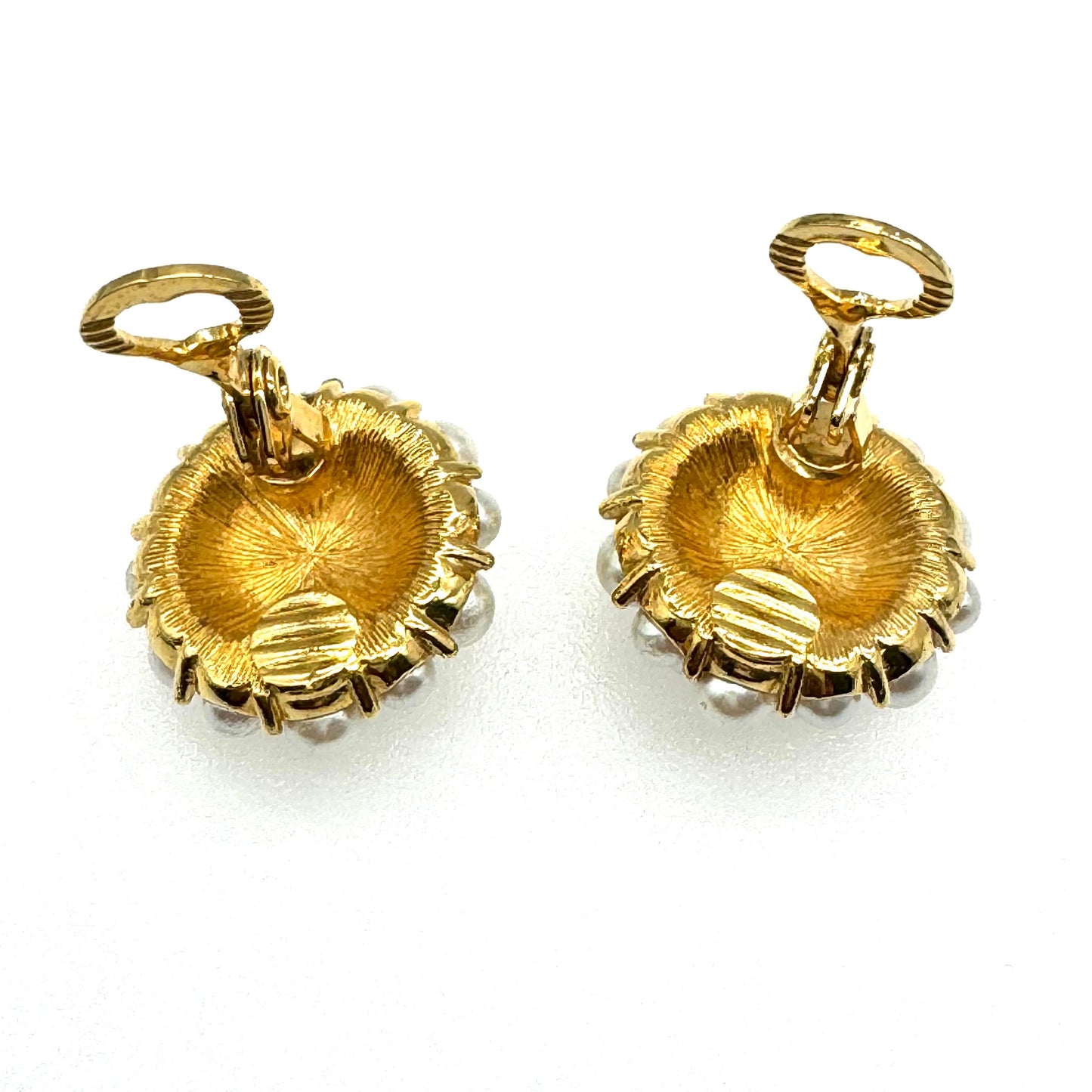 Monet Gold Plated Domed Cluster Faux Pearl Clip On Earrings