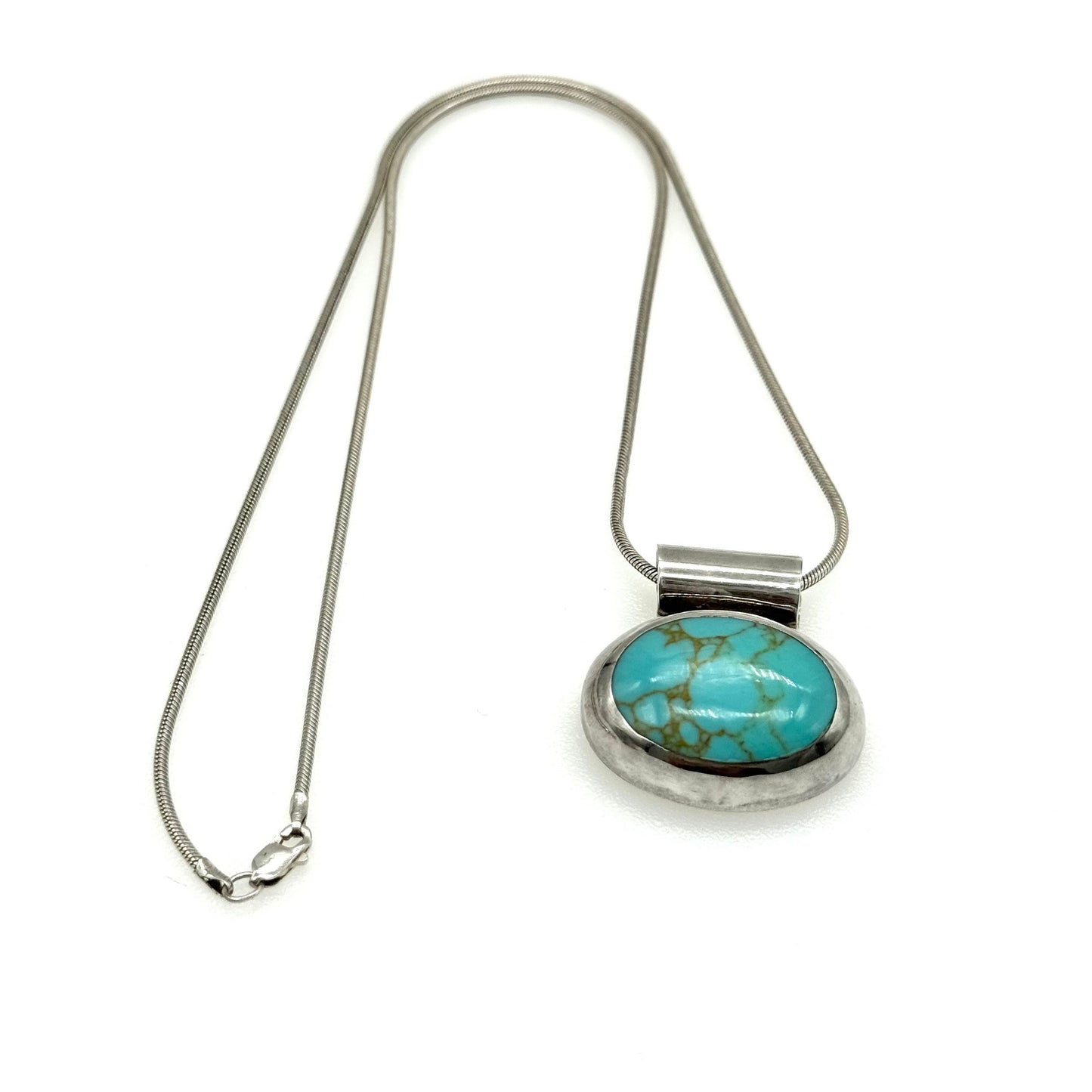 Mexico 925 Silver Synthetic Turquoise Wide Bail Pendant Necklace