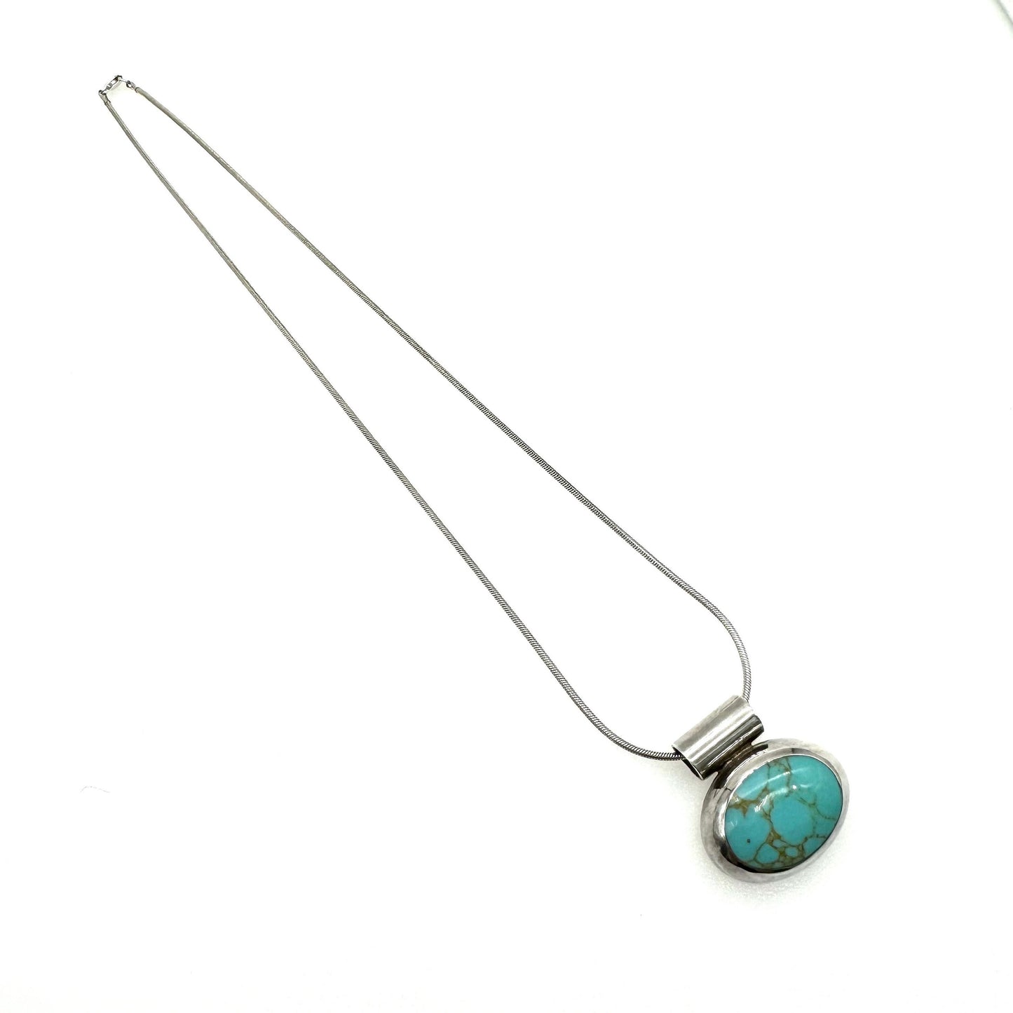 Mexico 925 Silver Synthetic Turquoise Wide Bail Pendant Necklace