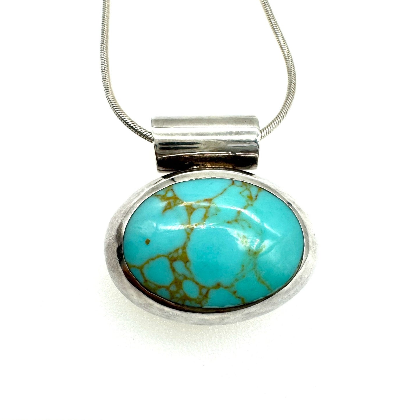 Mexico 925 Silver Synthetic Turquoise Wide Bail Pendant Necklace