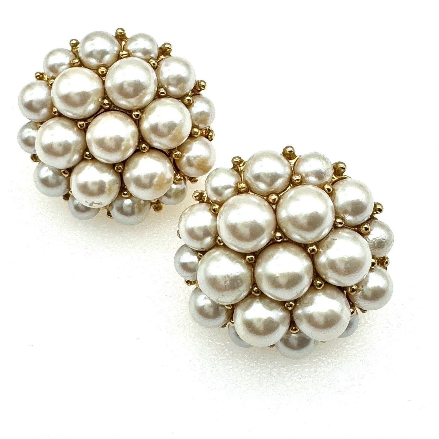 Monet Gold Plated Domed Cluster Faux Pearl Clip On Earrings