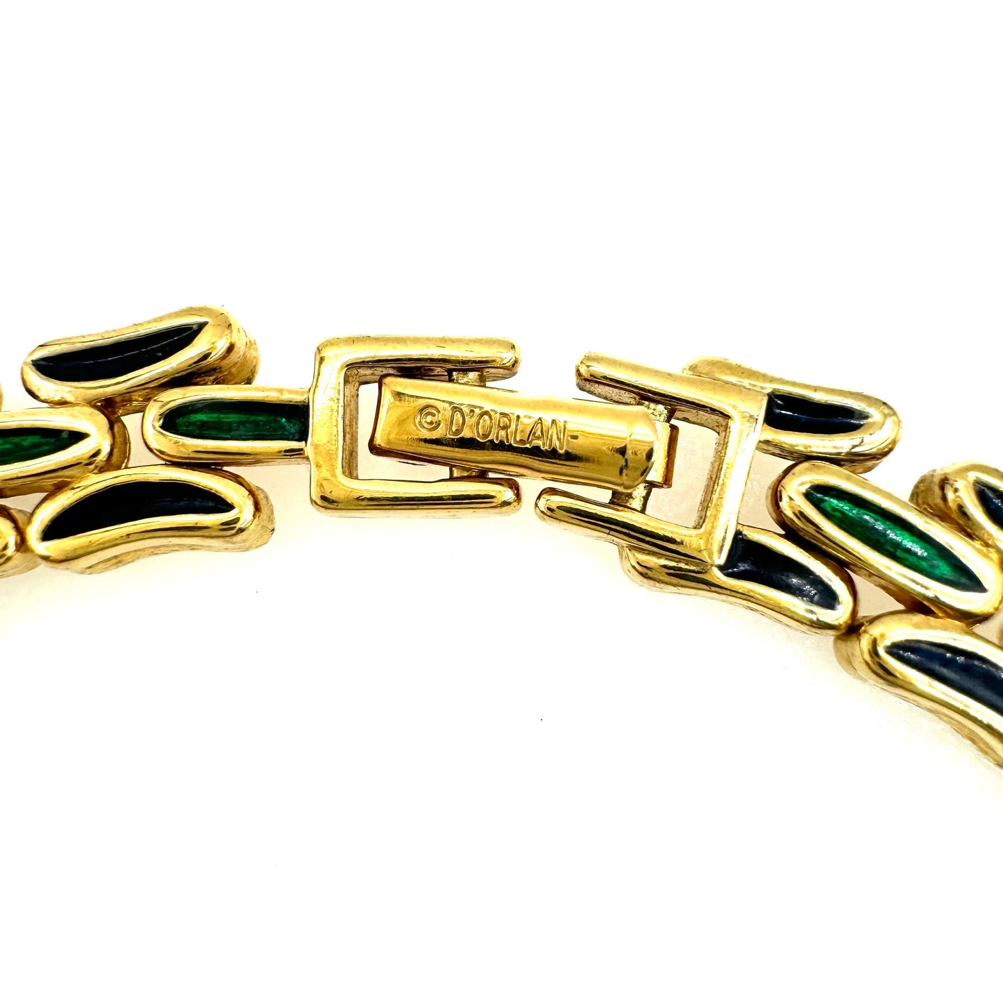 D'Orlan Green and Black Enamel Link 22ct Triple Gold Plated Necklace