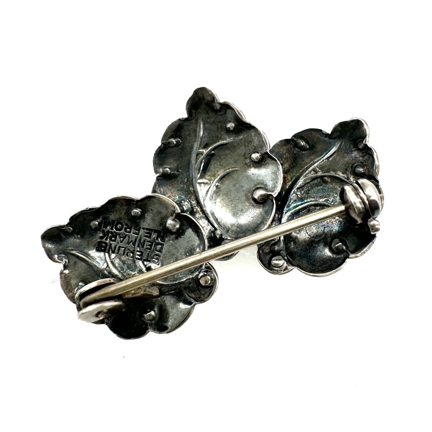 Niels Erik From Sterling Denmark Stylised Three Leaf Brooch