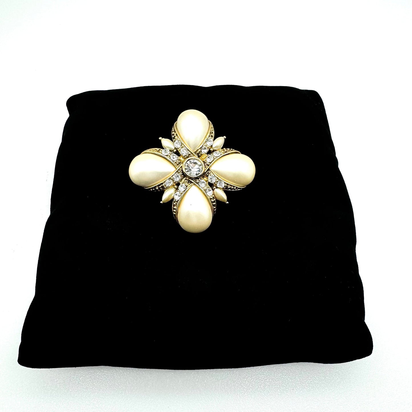 Monet Maltese Cross Inspired Faux Pearl and Swarovski Crystal Brooch